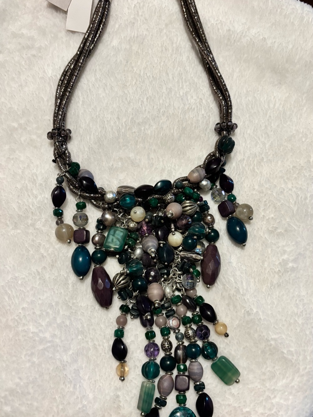 Chico's Multi-Bead Statement Necklace - Teal, Green & Purple
